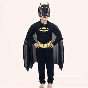 Kids Bat Cosplay Jumpsuit Hero Costume Suit with Cape Mask Men Superhero Wayne H